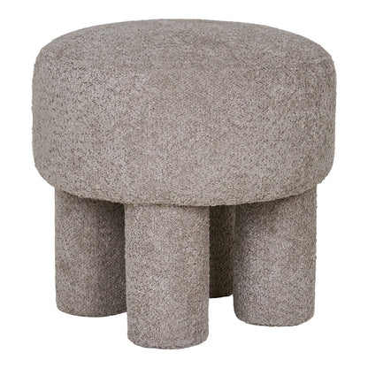 Light Grey Footstool Pouf - Modern Round Ottoman, 43cm