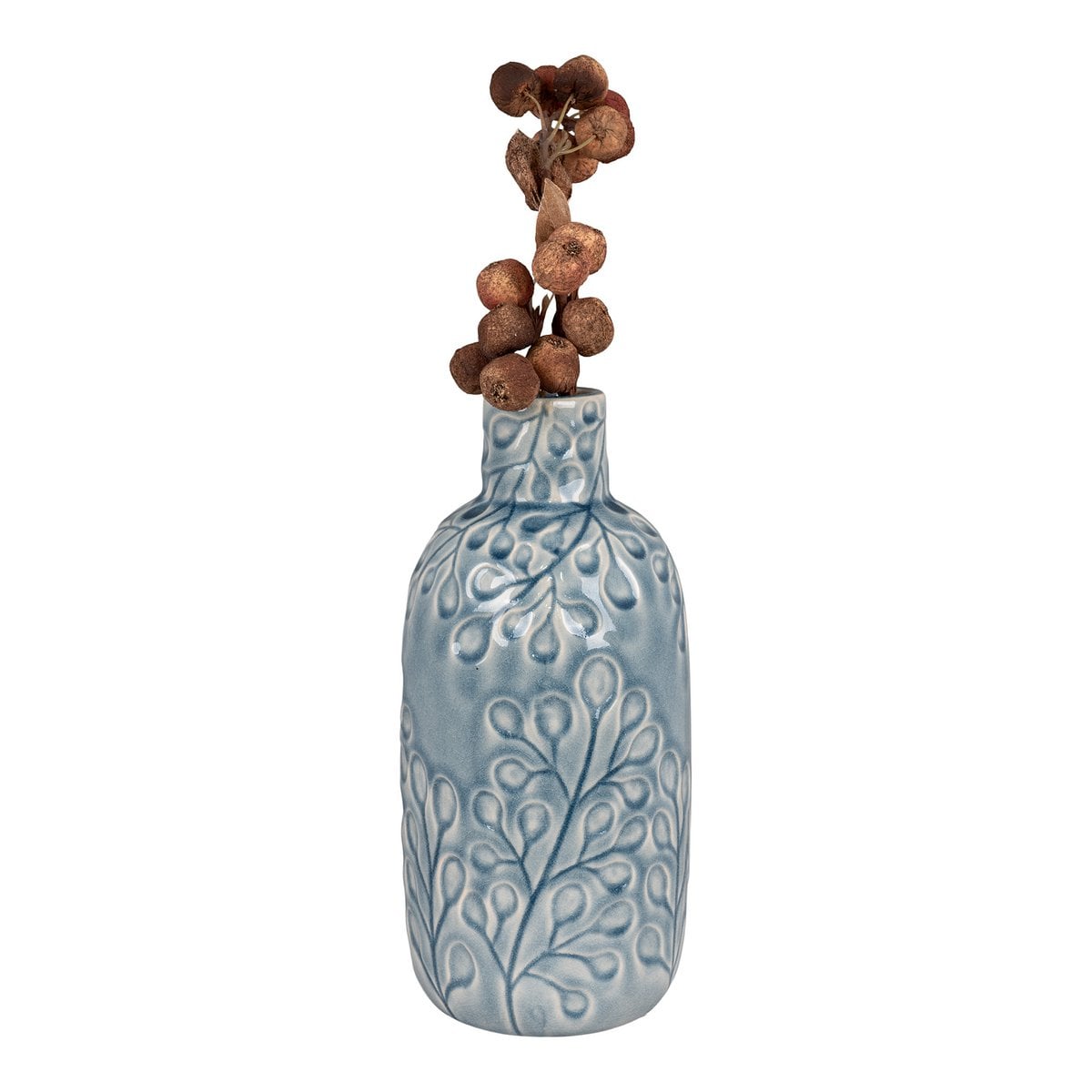 Ceramic Vase - Blue Floral Decor, 12x26 cm