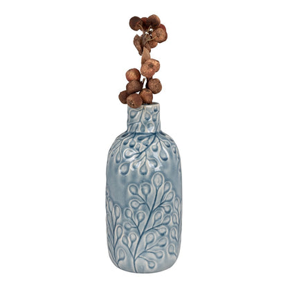 Ceramic Vase - Blue Floral Decor, 12x26 cm