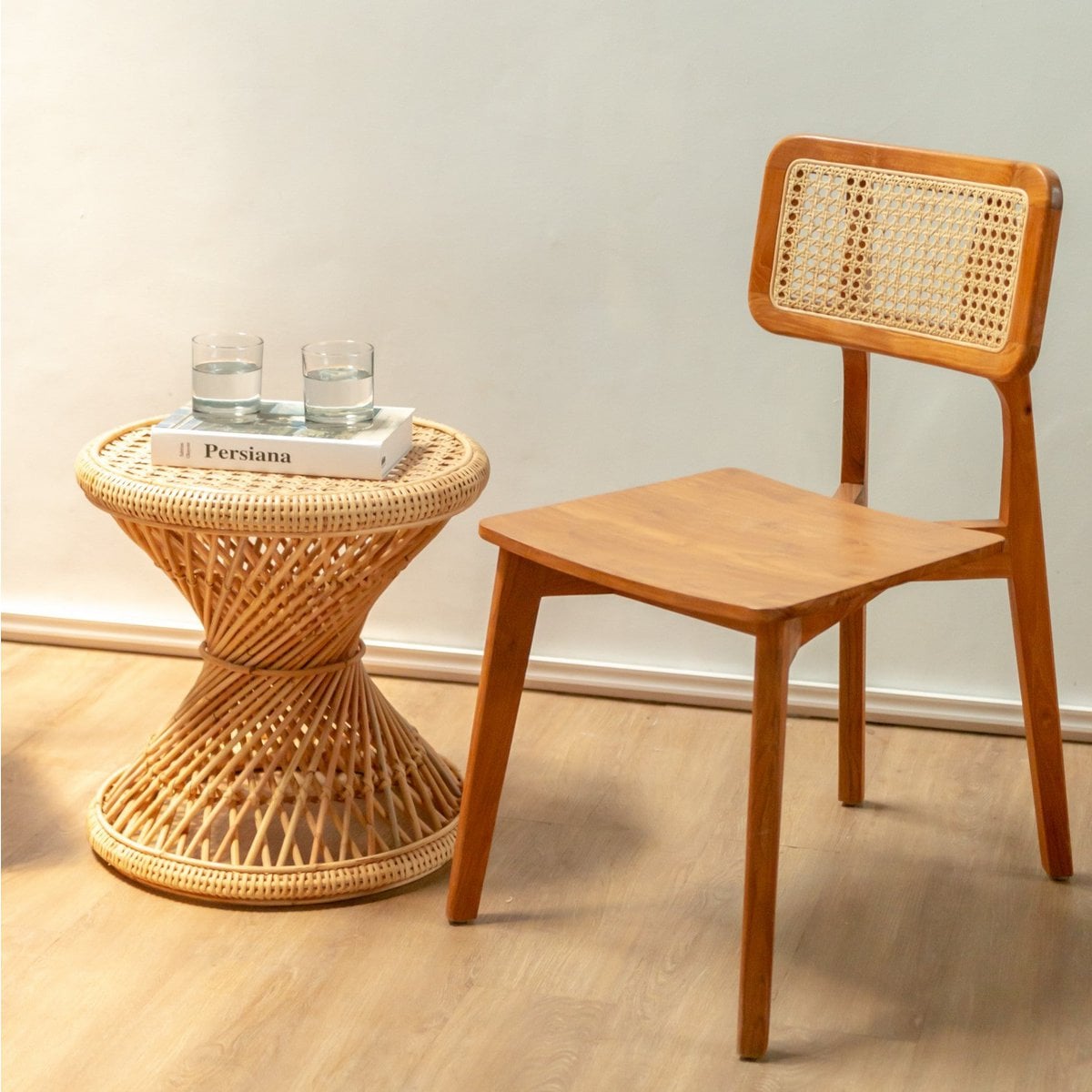 Rattan Side Table - Round Coffee Table LUHU Ø45cm - Beige