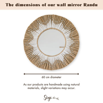 Seagrass Wall Mirror – Round Boho Mirror with Cotton Fringe, 60cm