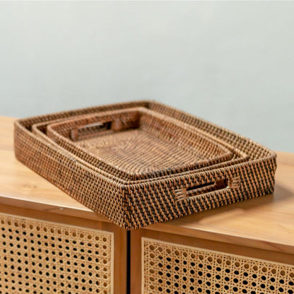 Rattan Serving Tray - Large Decorative Tray - Amahai Brown