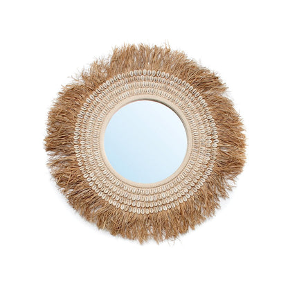 Raffia Cowrie Mirror – Natural White Coastal Accent Mirror