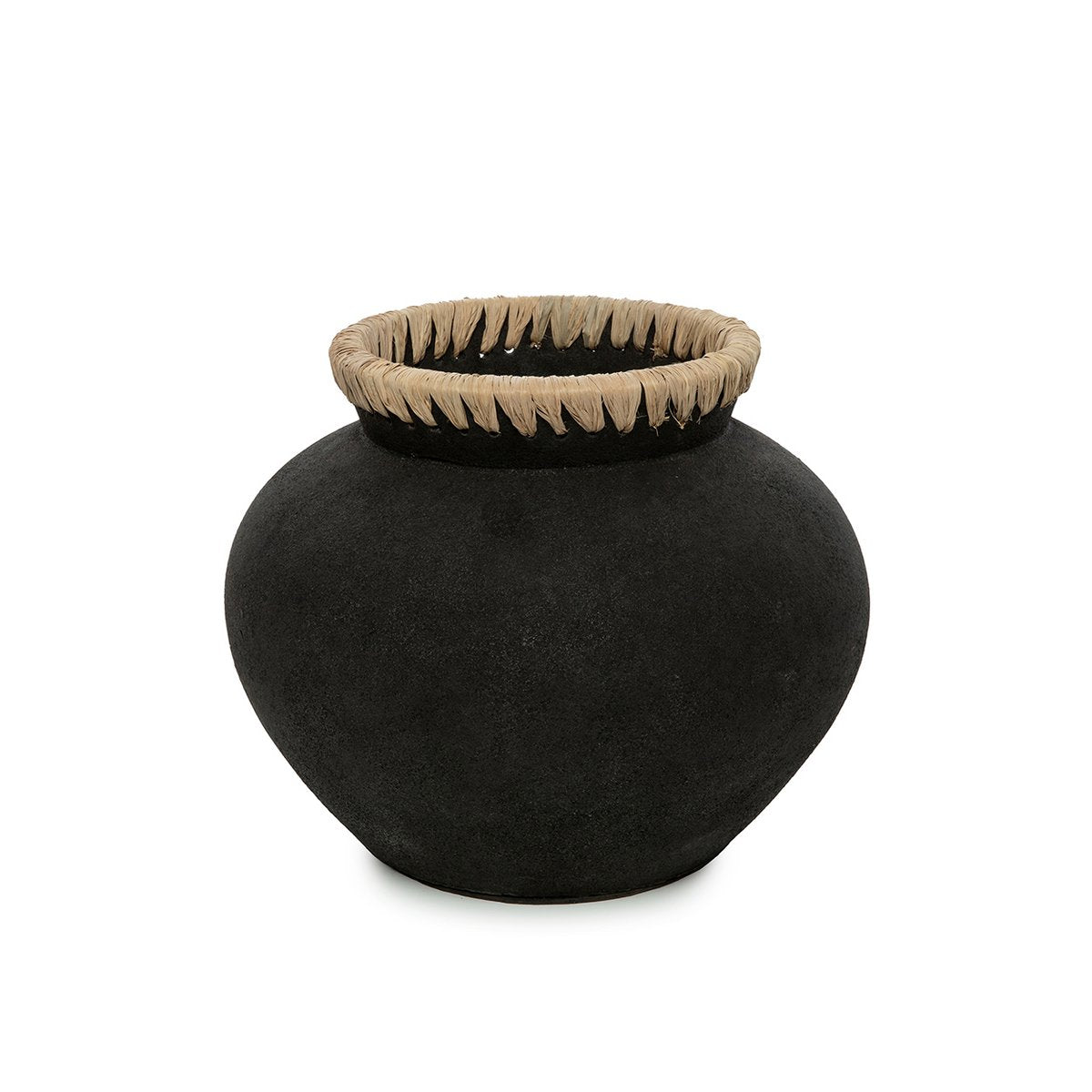 Terracotta Vase with Raffia – Black Natural Styly Vase, Medium