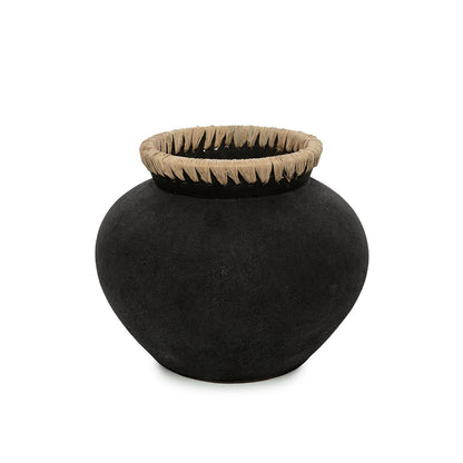 Terracotta Vase with Raffia – Black Natural Styly Vase, Medium