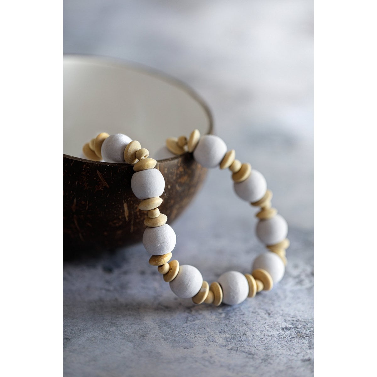 Natural Wood Woven Necklace - White Organic Style