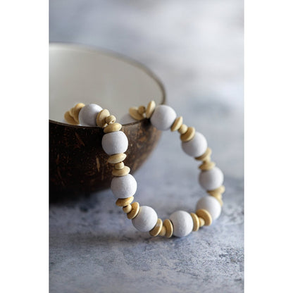 Natural Wood Woven Necklace - White Organic Style