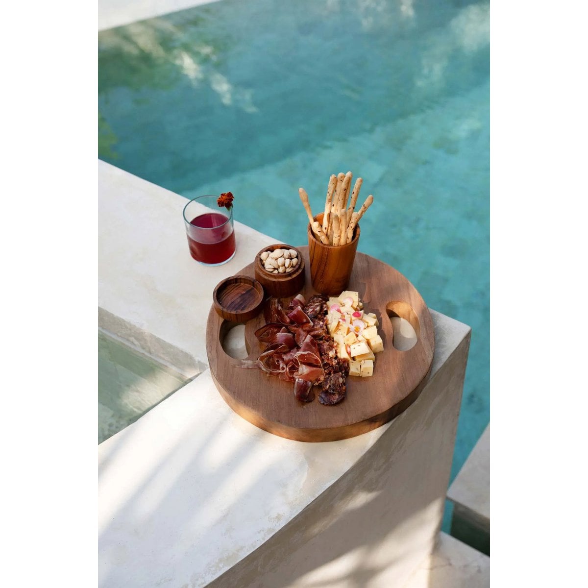 Teak Wood Serving Tray - Natural Root Design with Handles - Large