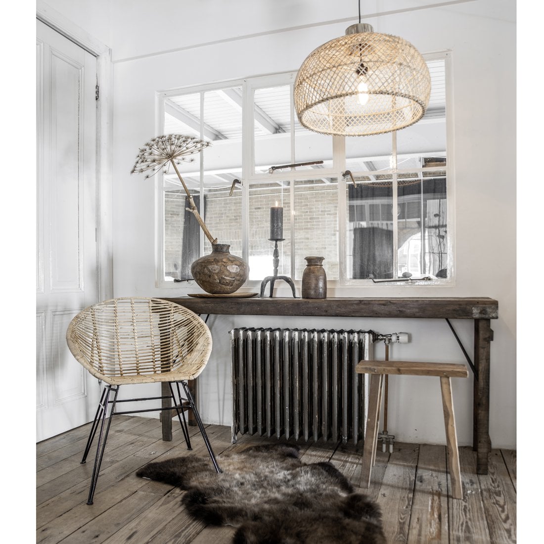 Rattan Pendant Light Woven Hanging Lamp - Natural Small