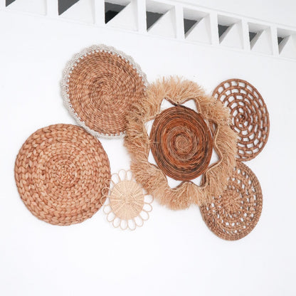 Boho Tropical Wall Decor Set - 6 Handwoven Natural Fiber Pieces