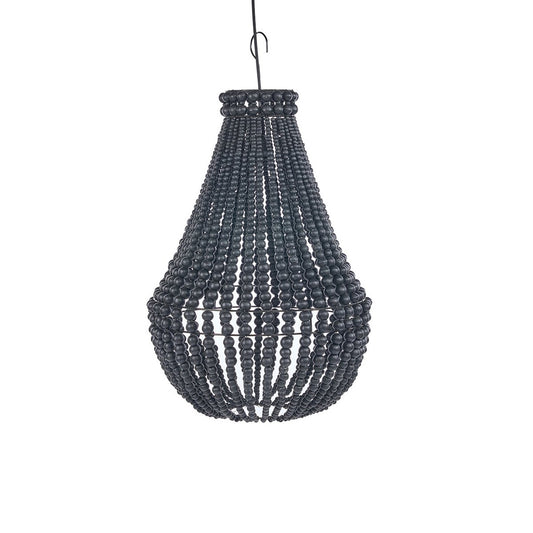 Wood Bead Chandelier - Black Teardrop Ceiling Light - Medium