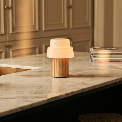 Lio Light Brown Rechargeable Table Lamp | Cordless, 3 Light Modes & Glass Lampshade
