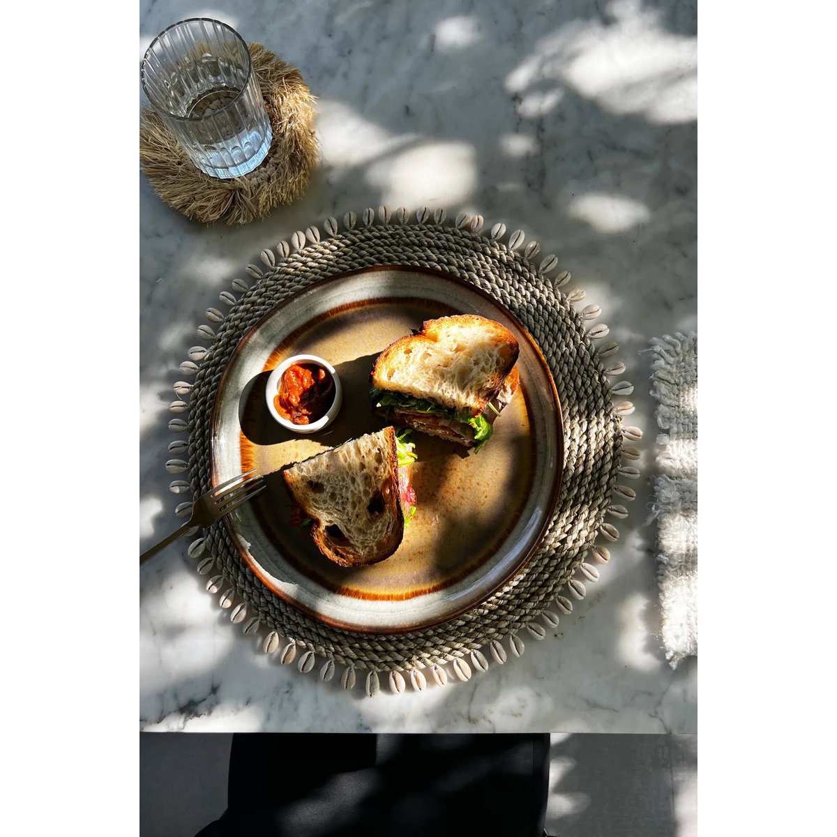 Seagrass Placemat with Shells - Natural Coastal Table Decor