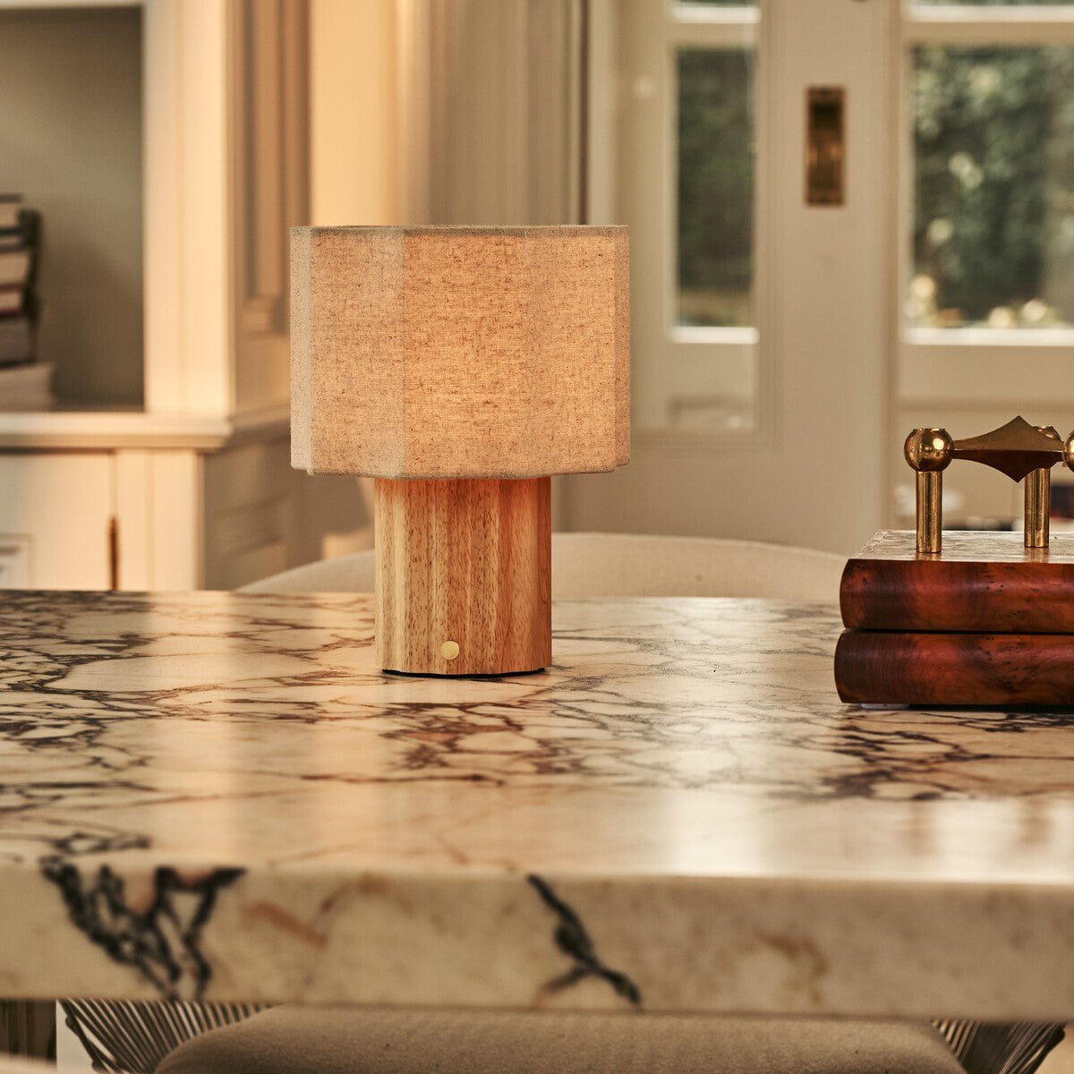 Linen Table Lamp Rechargeable Dimmable - Light Brown, Modular Design