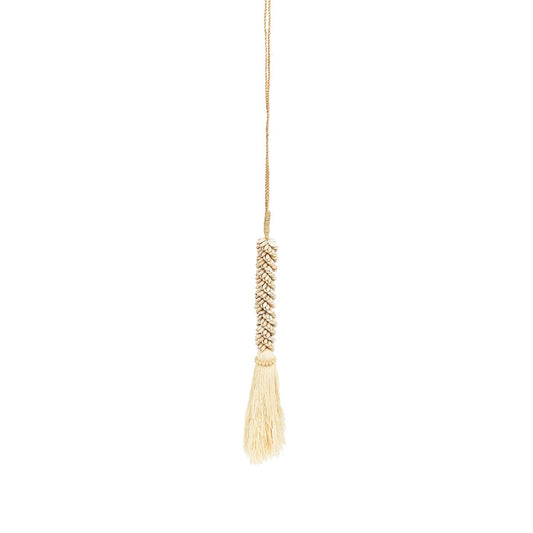 Cowrie Shell Cotton Tassel - Natural Coastal Wall Hanging Decor