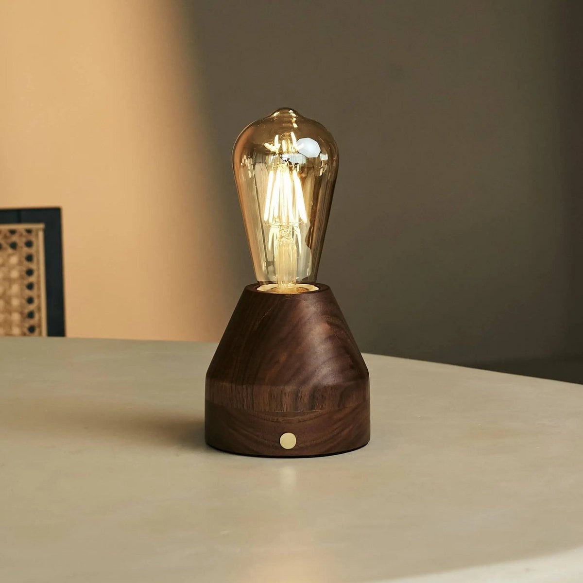 Zavi Walnut Rechargeable Table Lamp | LED, Cordless & 80-Hour Battery Life