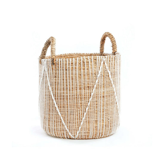 Καλάθι Αποθήκευσης Seagrass Macrame - Μεσαίο, Φυσικό & Λευκό