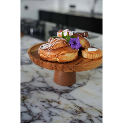 Teak Wood Cake Stand - Rustic Dessert Plate, Medium