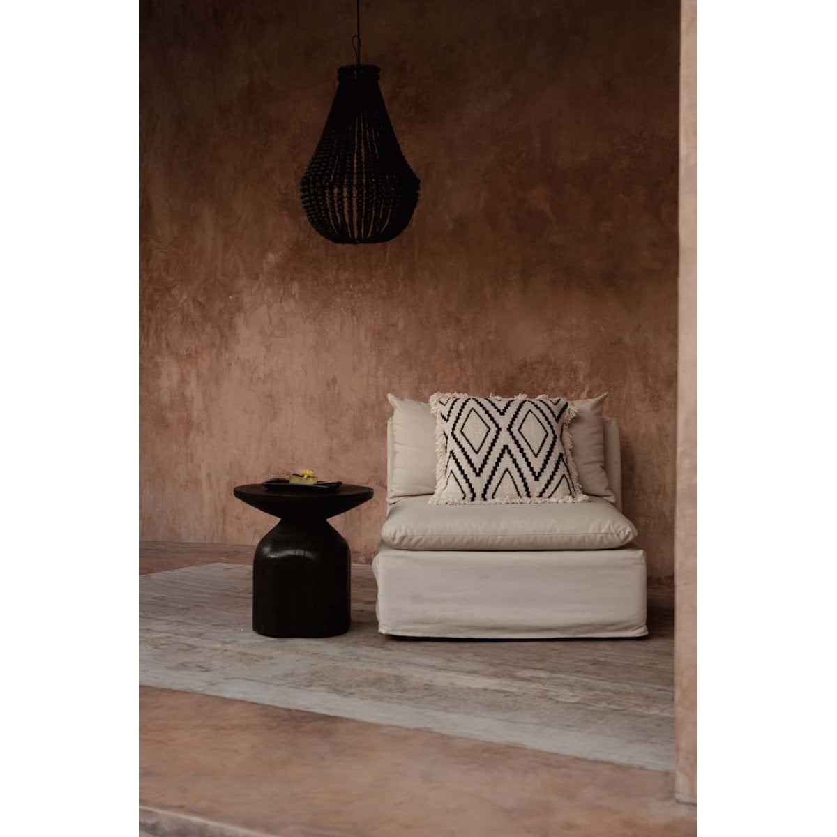 Wood Bead Chandelier - Black Teardrop Ceiling Light - Medium