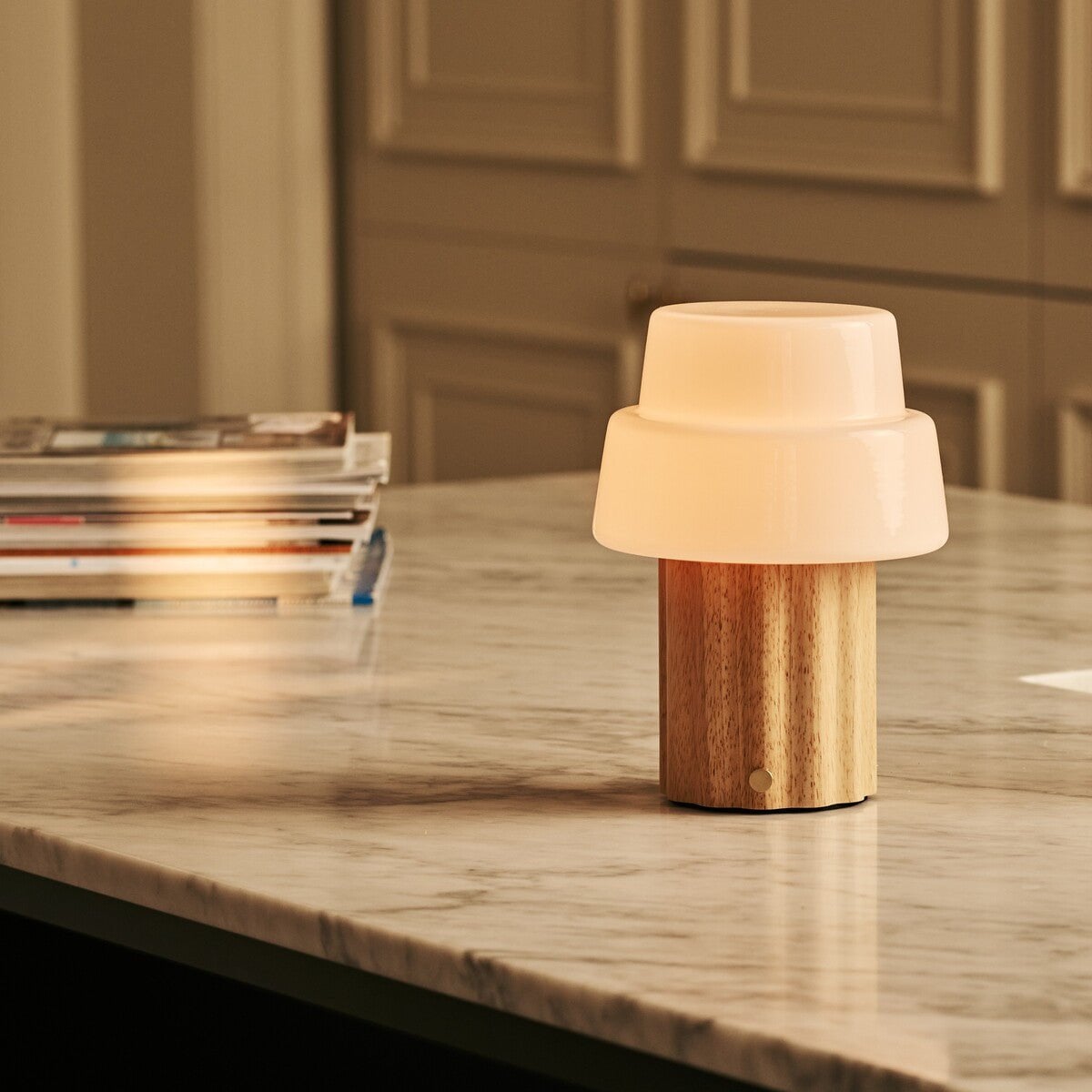 Laurent Light Brown Rechargeable Table Lamp | Up to 100 Hours of Light, Versatile & Wood