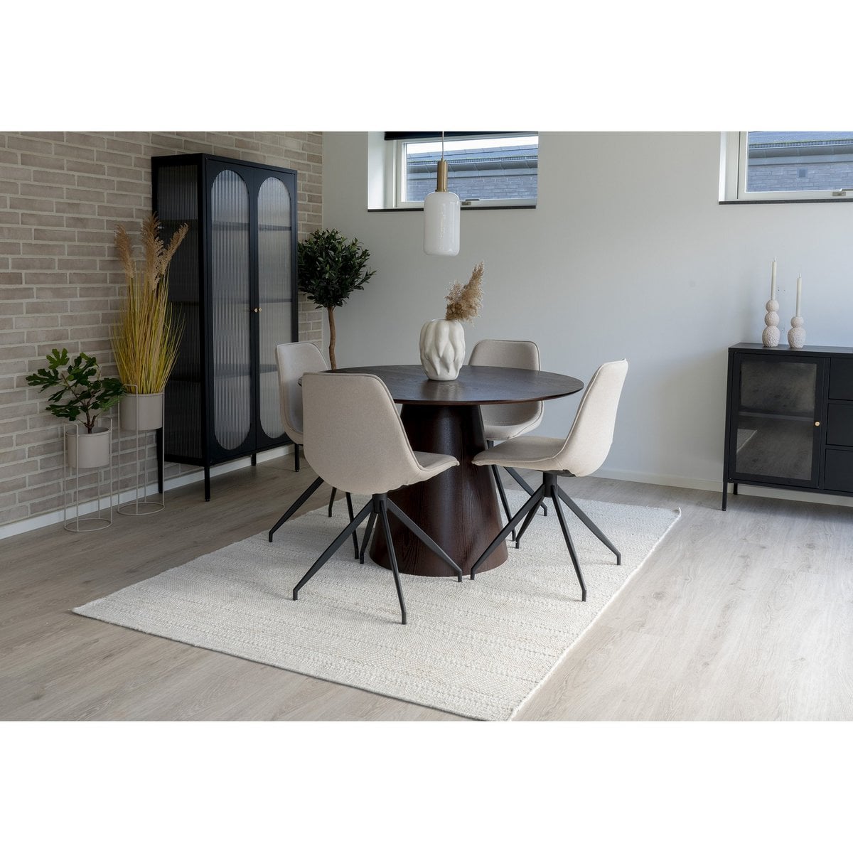 Sand Polyester Dining Chairs with Black Swivel Base - Set of 2