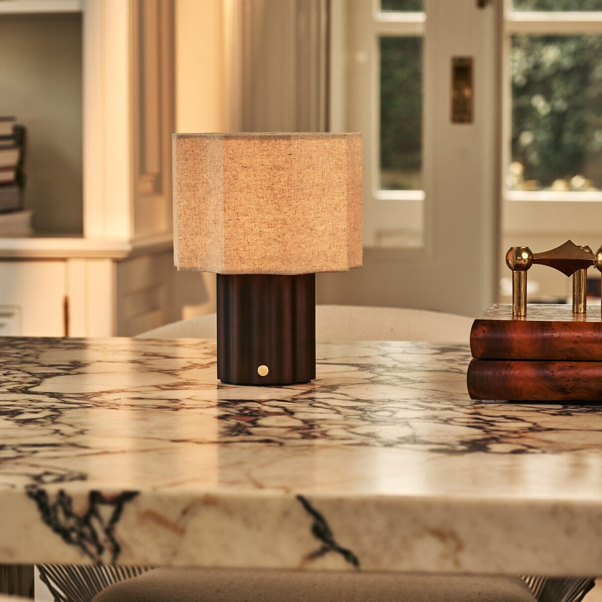 Linen Rechargeable Table Lamp - Dark Brown, Dimmable & Modular