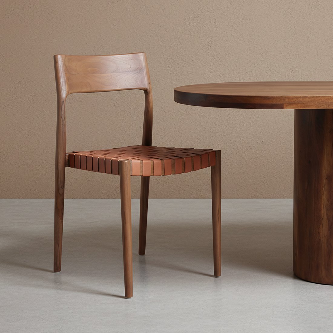 Freya teak dining room chair with leather - Natural