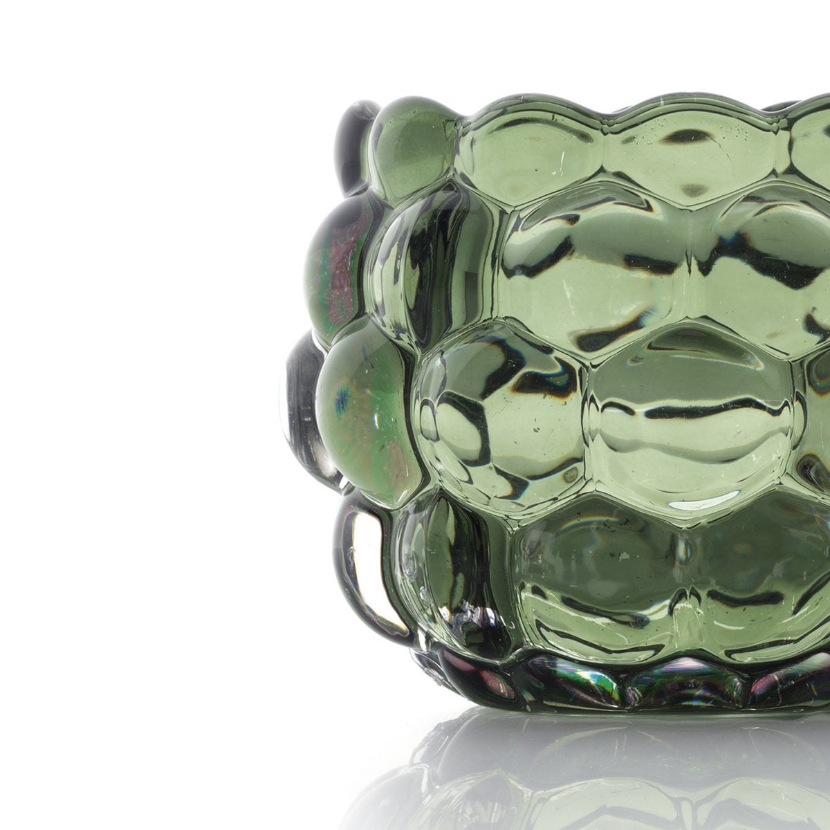 Green Glass Candle Holder - Bubble Design for Tea Lights