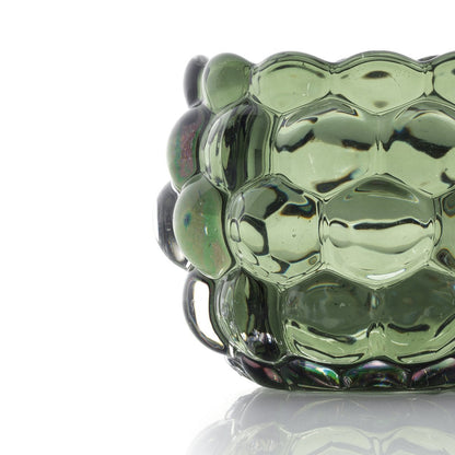 Green Glass Candle Holder - Bubble Design for Tea Lights