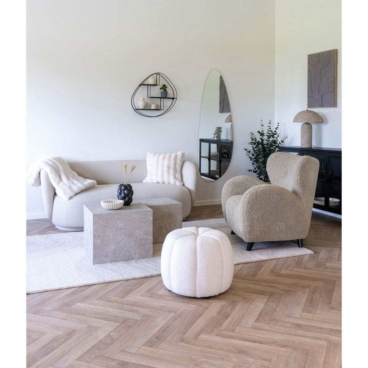Ensemble de tables basses Prague - Beige, Aspect Marbre, MDF, Papier de décor, 2 pièces