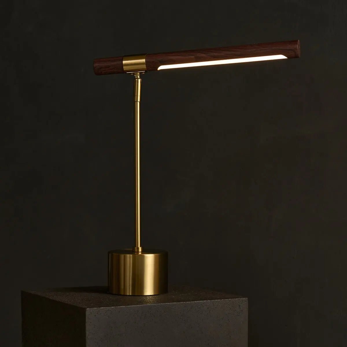 LED Table Lamp - Gold Metal & Wood, Adjustable Scandinavian Desk Light