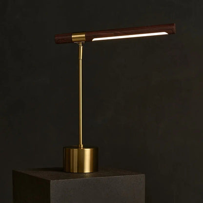 LED Table Lamp - Gold Metal & Wood, Adjustable Scandinavian Desk Light