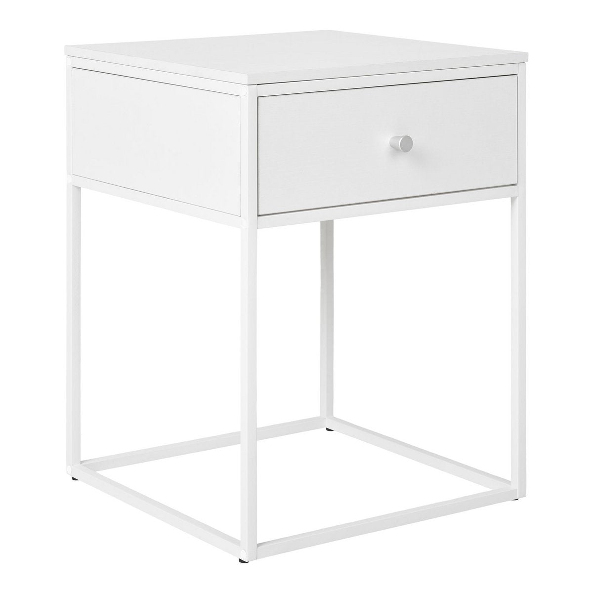 Steel Side Table with Drawer – Modern White Bedside Table, 40x40cm