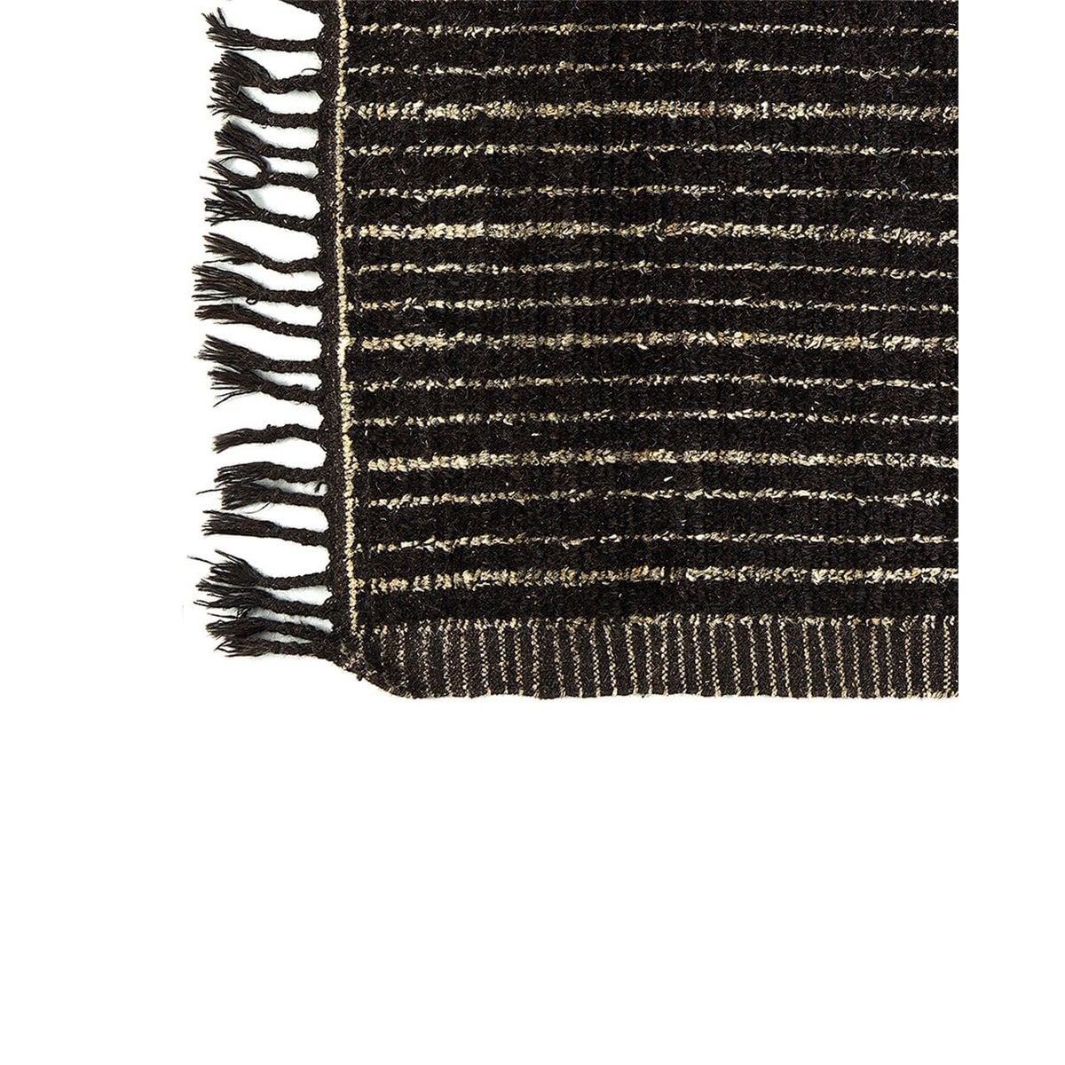 Wool Area Rug – Handwoven Afghan Rug with Ivory Stripes, 309x205cm