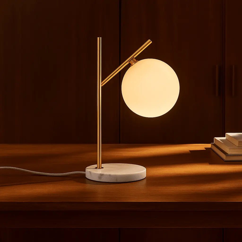 Marble Table Lamp with Frosted Glass – Modern Bedside Lamp