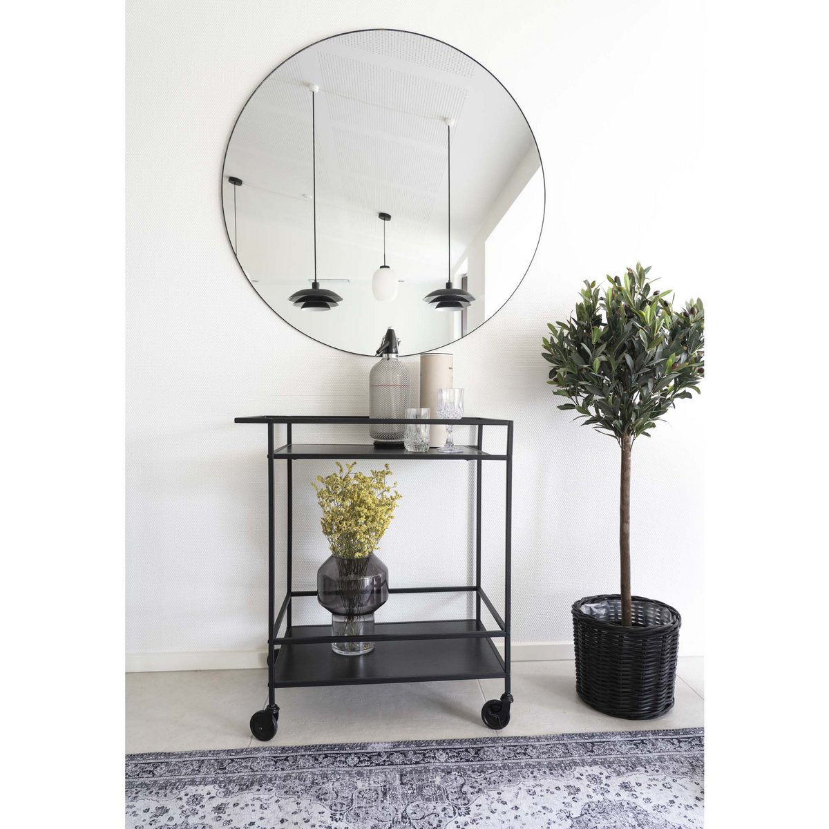 Steel Bar Trolley - Black Modern Serving Cart, 68x40x79cm