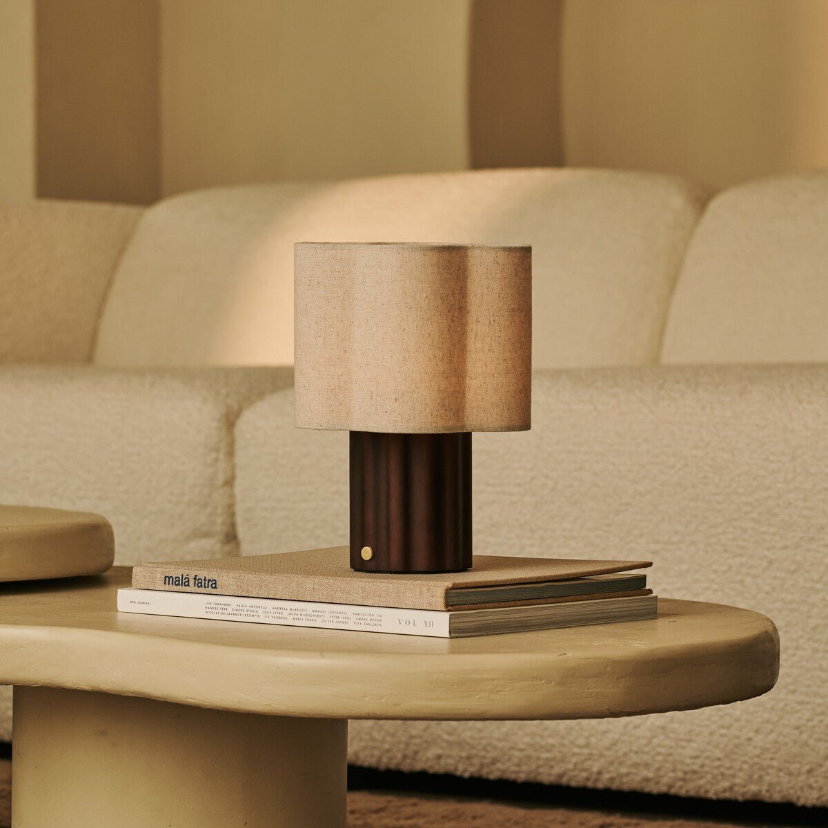 Yalisa Dark Brown Rechargeable Table Lamp | Modular, Linen Blend & Dimming Function
