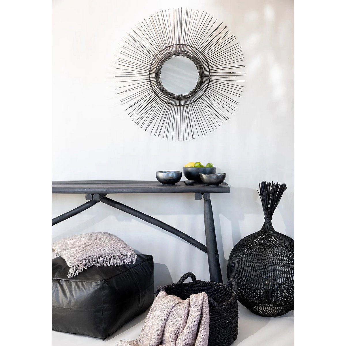 Tropical Accent Mirror – Black Finish, Large Size