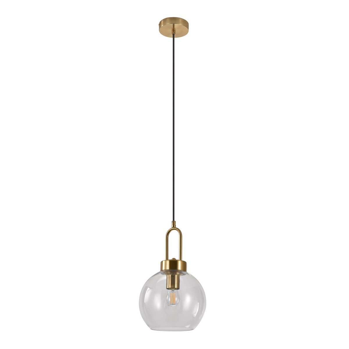 Glass Pendant Light – Brass Socket, Clear Shade & Fabric Cord, 20cm