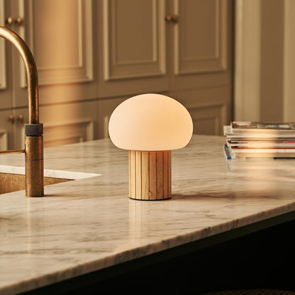 Pieter Light Brown Rechargeable Table Lamp | Cordless, 3 Light Modes & Glass Lampshade