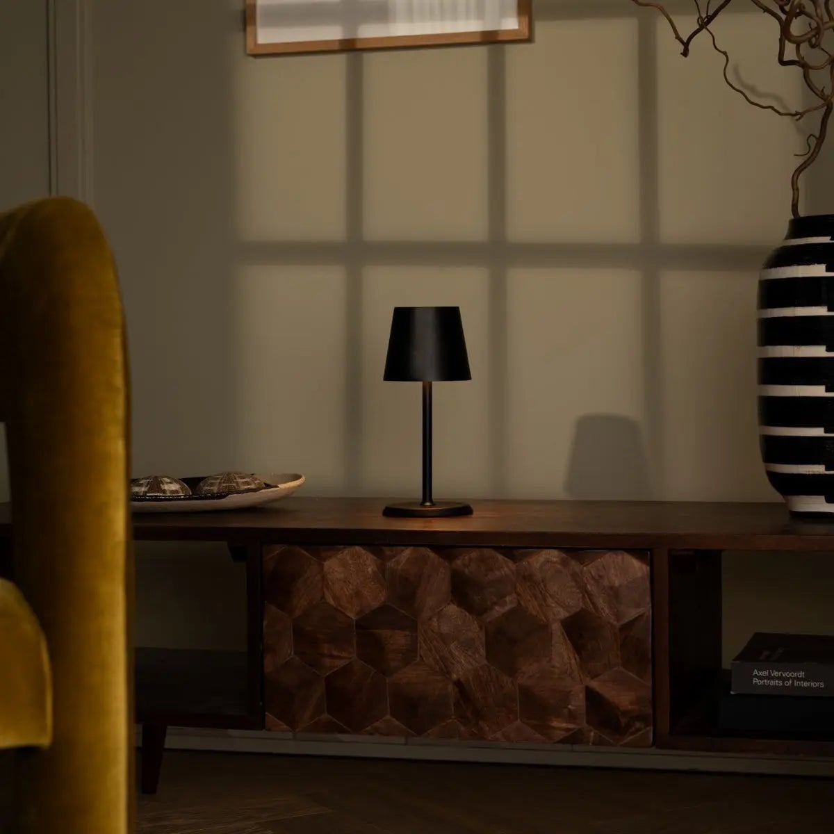 Cordless Table Lamp - Dimmable Black Metal Accent Light
