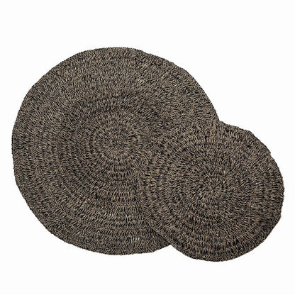 Seagrass Area Rug - Natural Black Round Carpet, 100cm