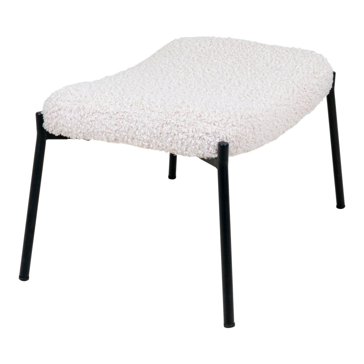 White Lambskin Footrest With Black Metal Legs – 61x41x36 cm