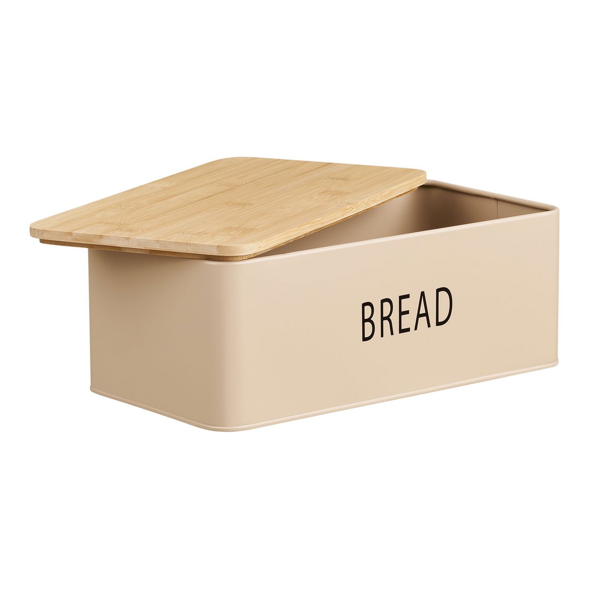 Metal Bamboo Bread Box Set – Beige Bread Storage with 3 Cans
