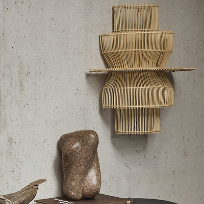 Rattan Wall Lamp - Saturn Handwoven Light Fixture with Fabric Cord