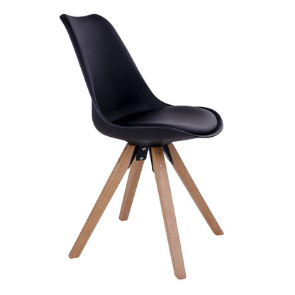Silla de comedor Bergen - Piel sintética, Plástico moldeado, Madera de caucho, Negro - Juego de 2