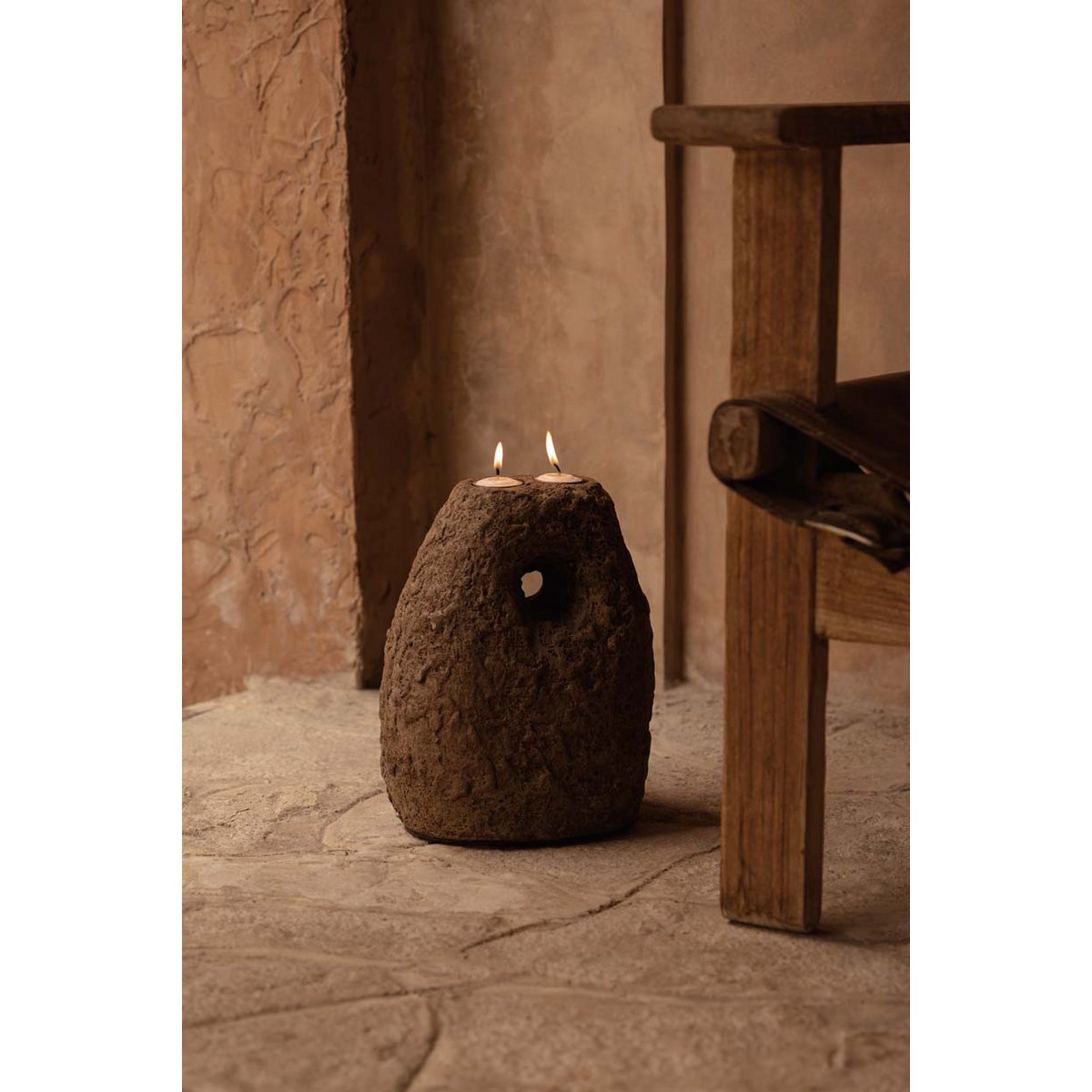 Terracotta Candle Holder - Modern Totem Style - Brown