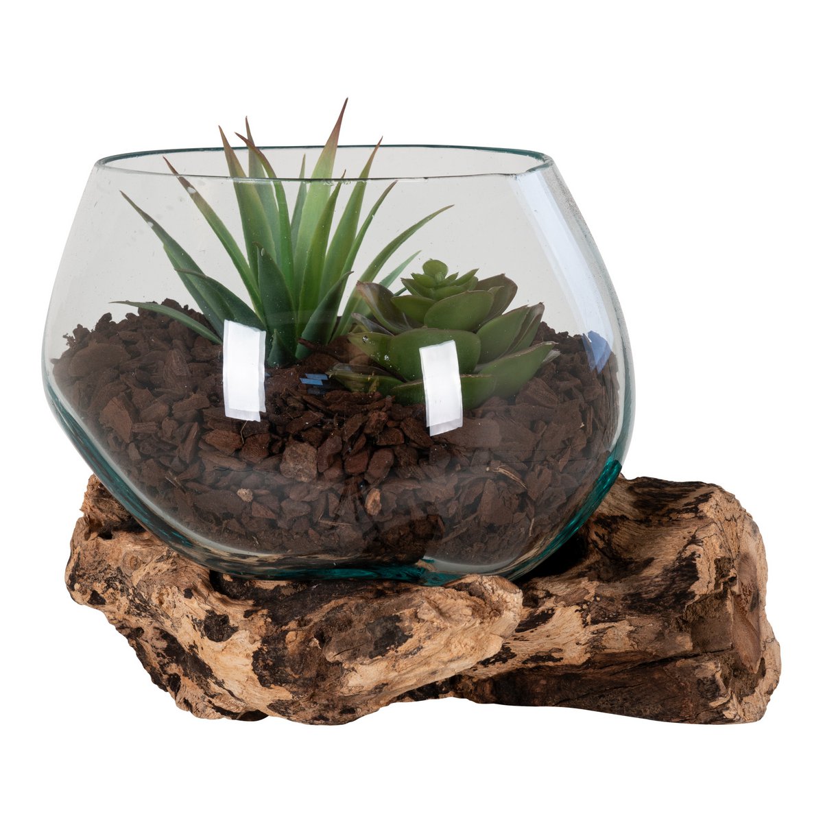 Teakwood Glass Decorative Bowl - Natural Wood & Steel Waterdrop, 15cm