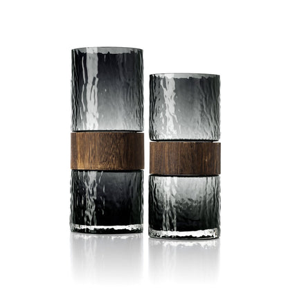 Wood Vase - Modern Glass and Wood Vase - Large Dark Grey