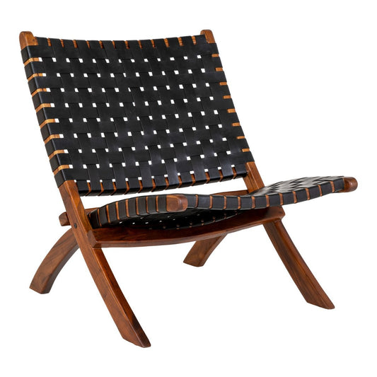 Perugia Folding Chair - Teak Wood, Leather, Black - 66x74x73 cm